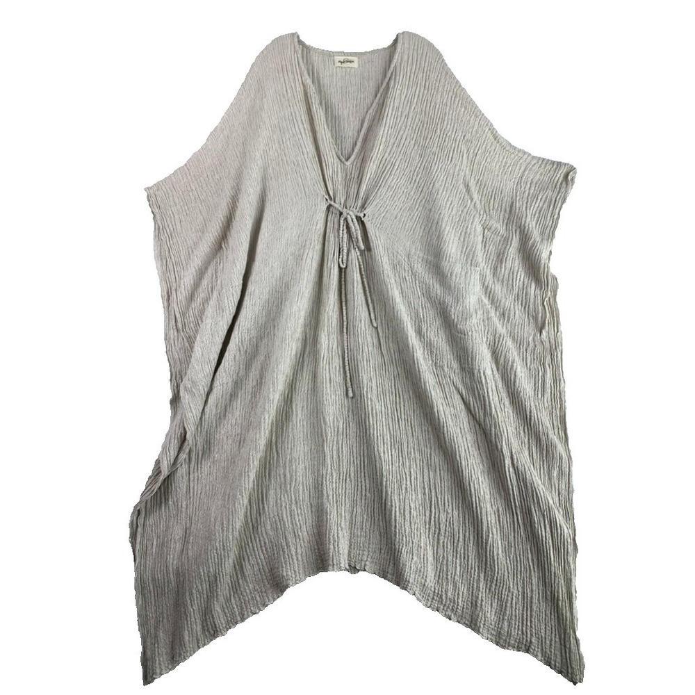 Myrah Penaloza Caftan Dress Women One Size Gray Gauzy Linen Blend Resort Coverup - Picture 2 of 12